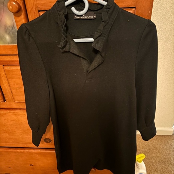 Pomander Place Black Ruffled Mandarin Collar dress - Picture 1 of 3